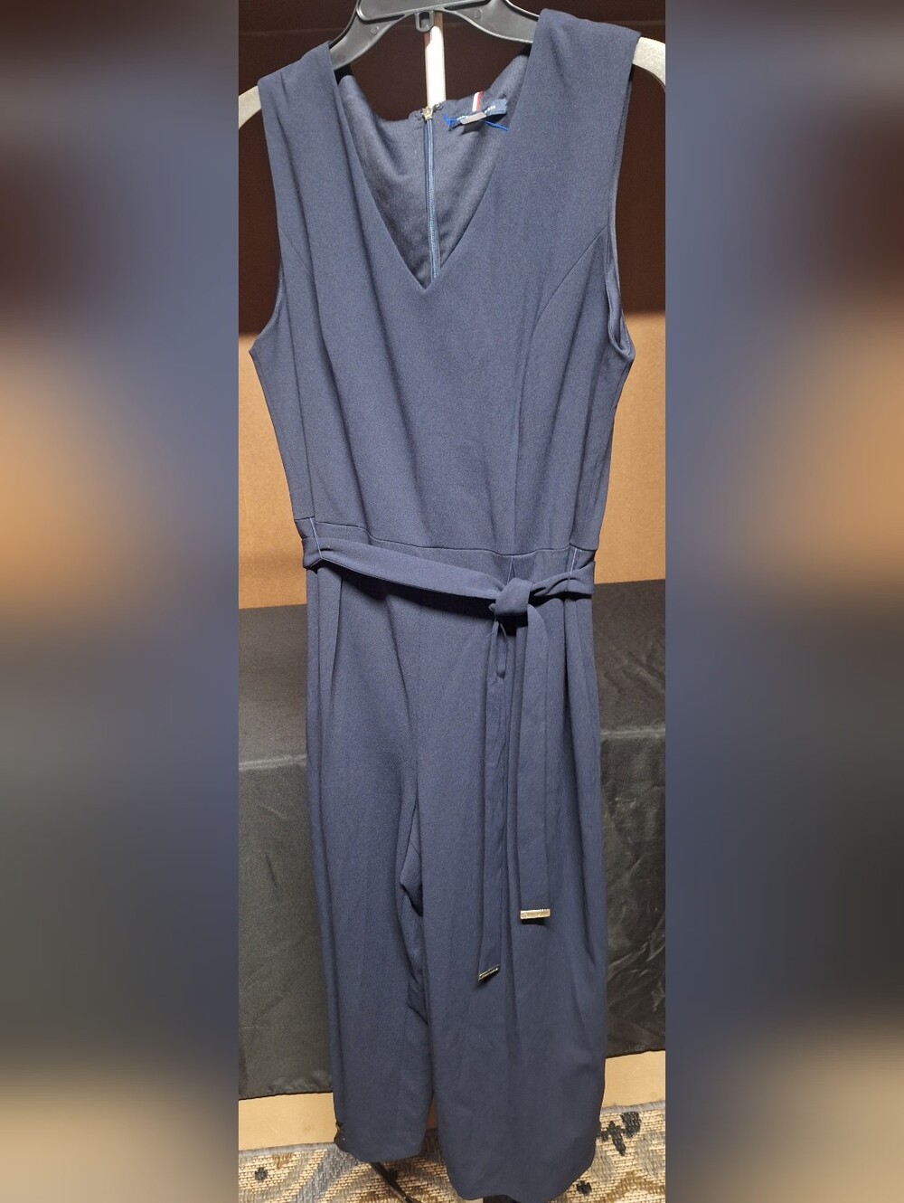 Tommy Hilfiger Navy Sleeveless V-Neck Jumpsuit with Belt